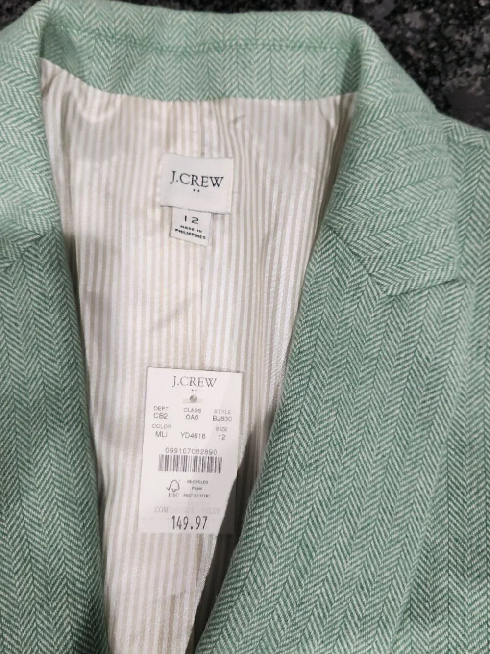 J crew Teal Herringbone wool blend Holland blazer button closure